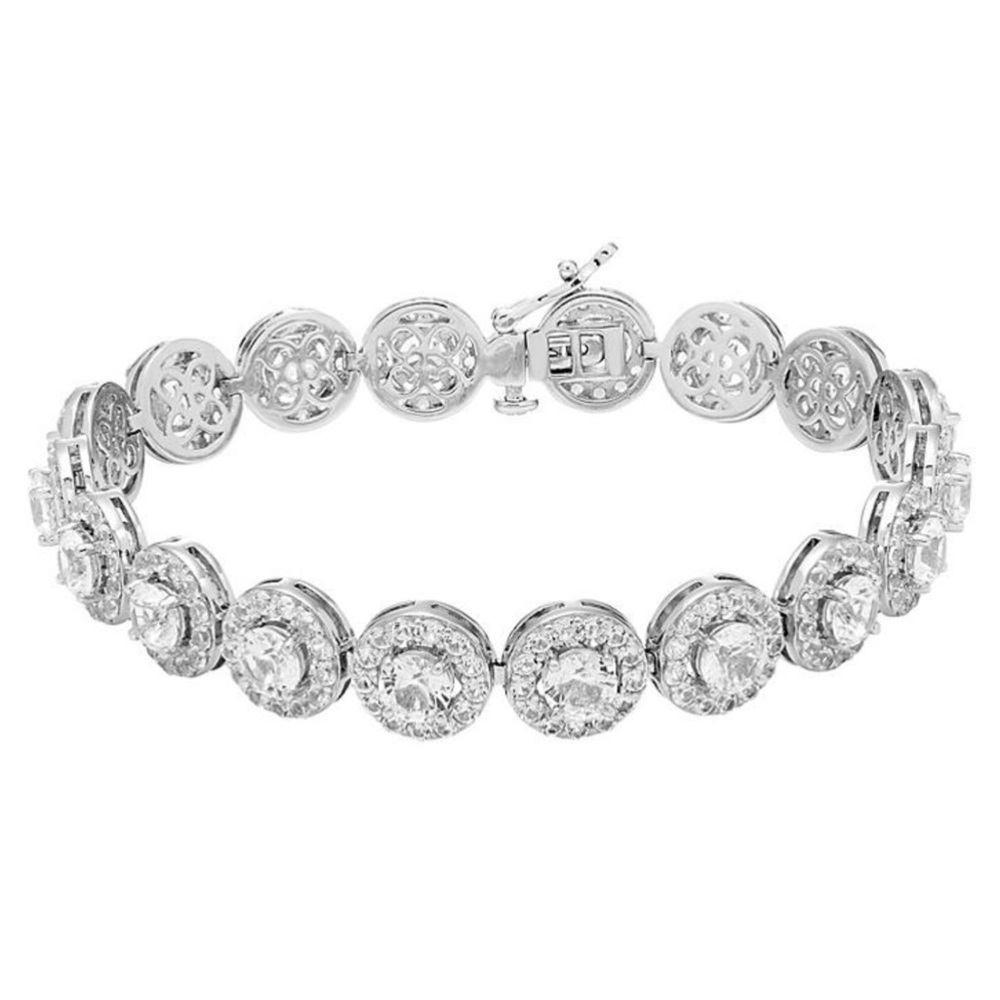 EMA  Sterling Silver Framed Lab White Sapphire Bracelet